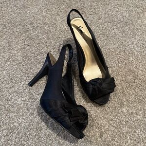 Elegant Black Satin Slingback Heels